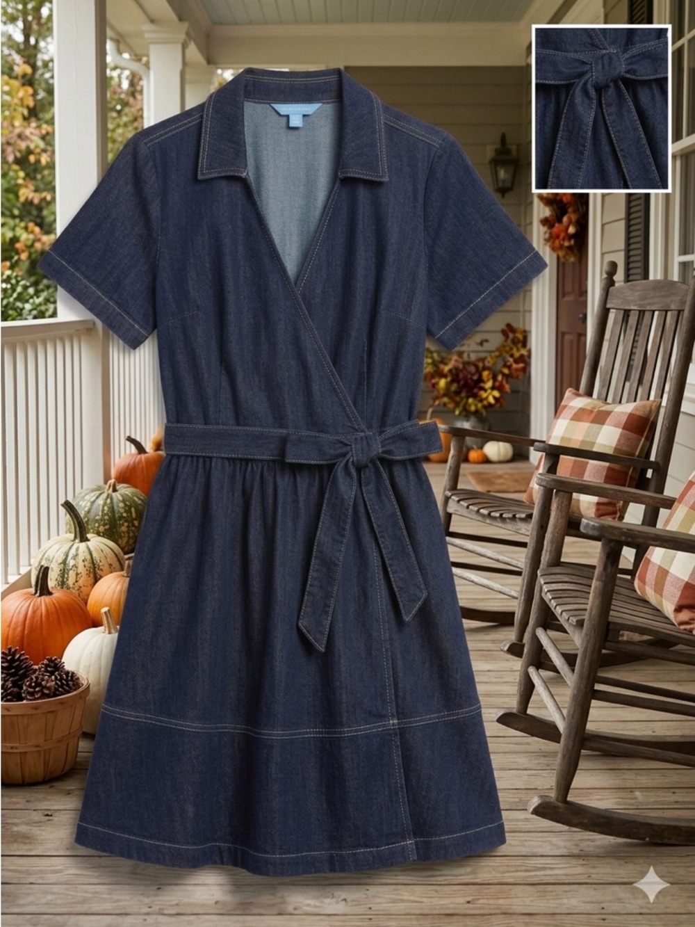 Draper James Navy Dark Blue Denim Midi Wrap Dress Size M,